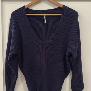 Free People Blue V-Neck Sweater Relaxed Fit